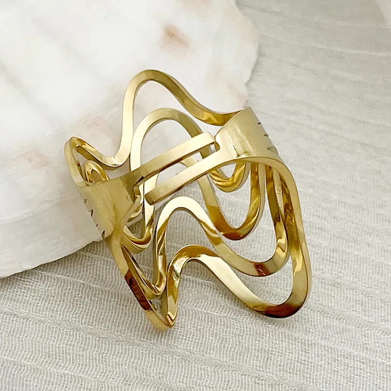 Wholesale Jewelry Vacation Sweet Irregular Leaves 304 Stainless Steel Natural Stone Pearl Shell 14K Gold Plated Plating Inlay Rings display picture 3