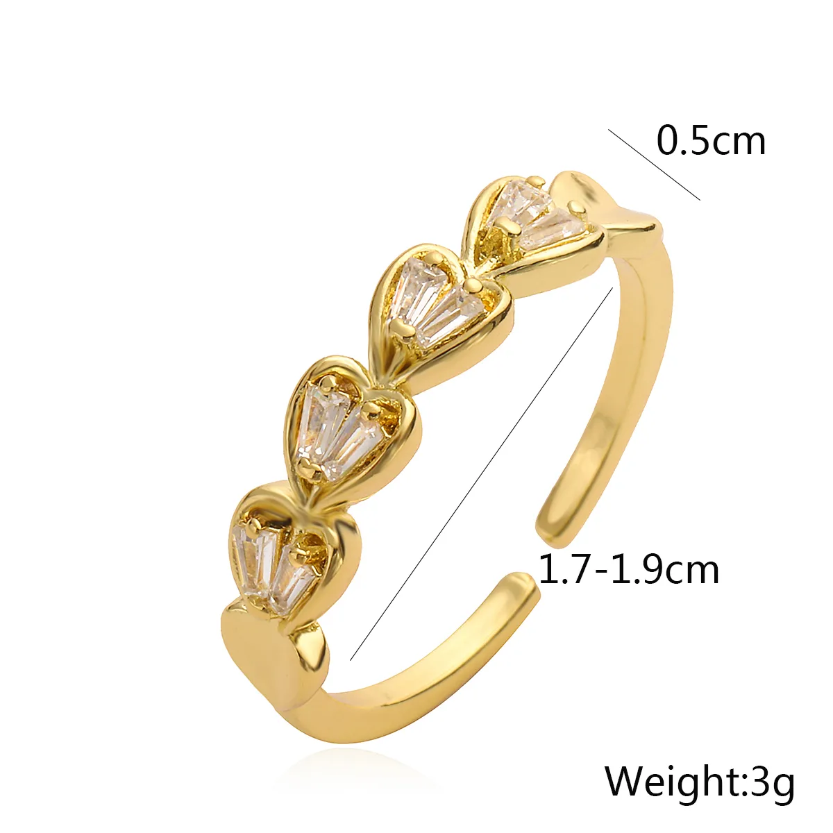 Copper 18K Gold Plated Sweet Simple Style Inlay Heart Shape Zircon Open Rings display picture 1
