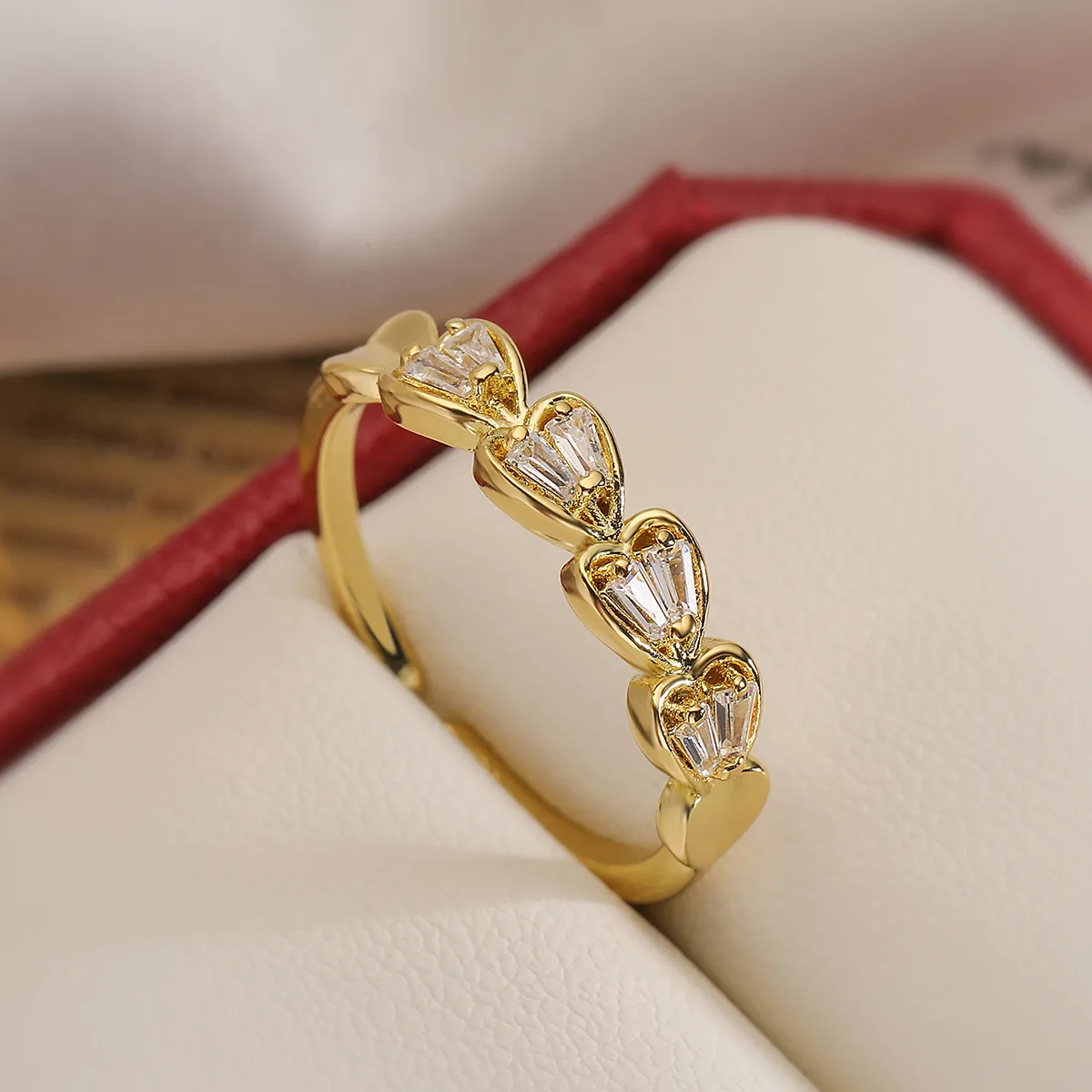 Copper 18K Gold Plated Sweet Simple Style Inlay Heart Shape Zircon Open Rings display picture 4