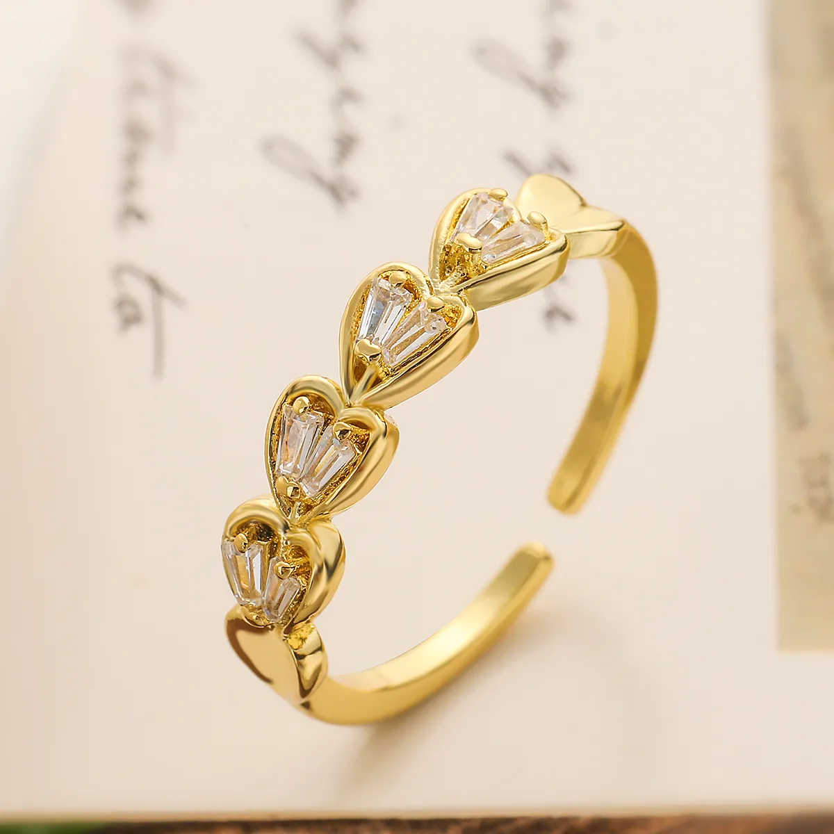 Copper 18K Gold Plated Sweet Simple Style Inlay Heart Shape Zircon Open Rings display picture 5