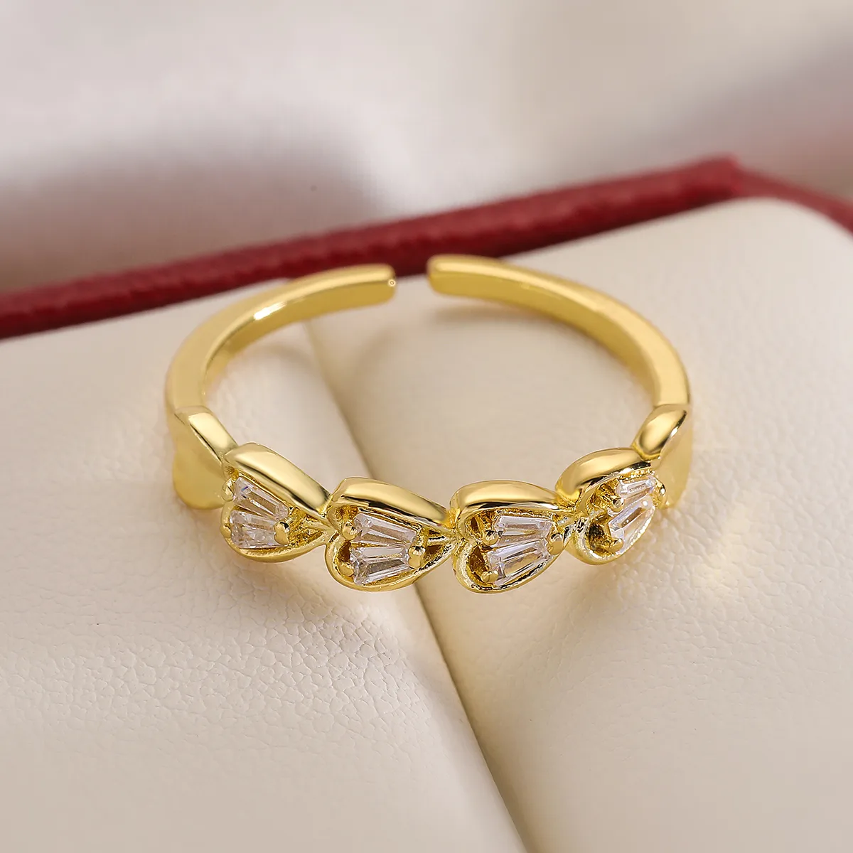 Copper 18K Gold Plated Sweet Simple Style Inlay Heart Shape Zircon Open Rings display picture 3