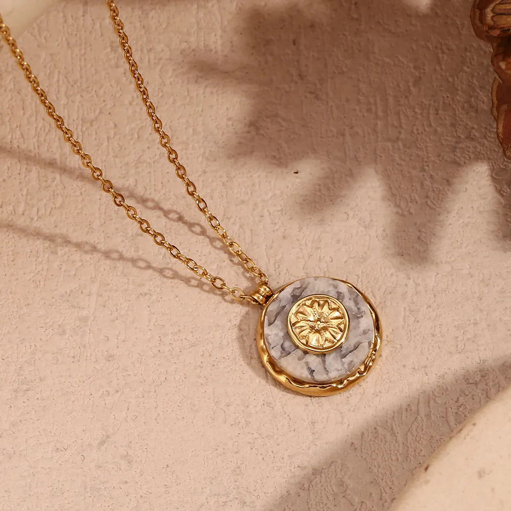 316L Stainless Steel  18K Gold Plated Basic Simple Style Classic Style Plating Round Pendant Necklace display picture 3