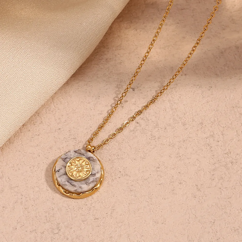 316L Stainless Steel  18K Gold Plated Basic Simple Style Classic Style Plating Round Pendant Necklace display picture 1