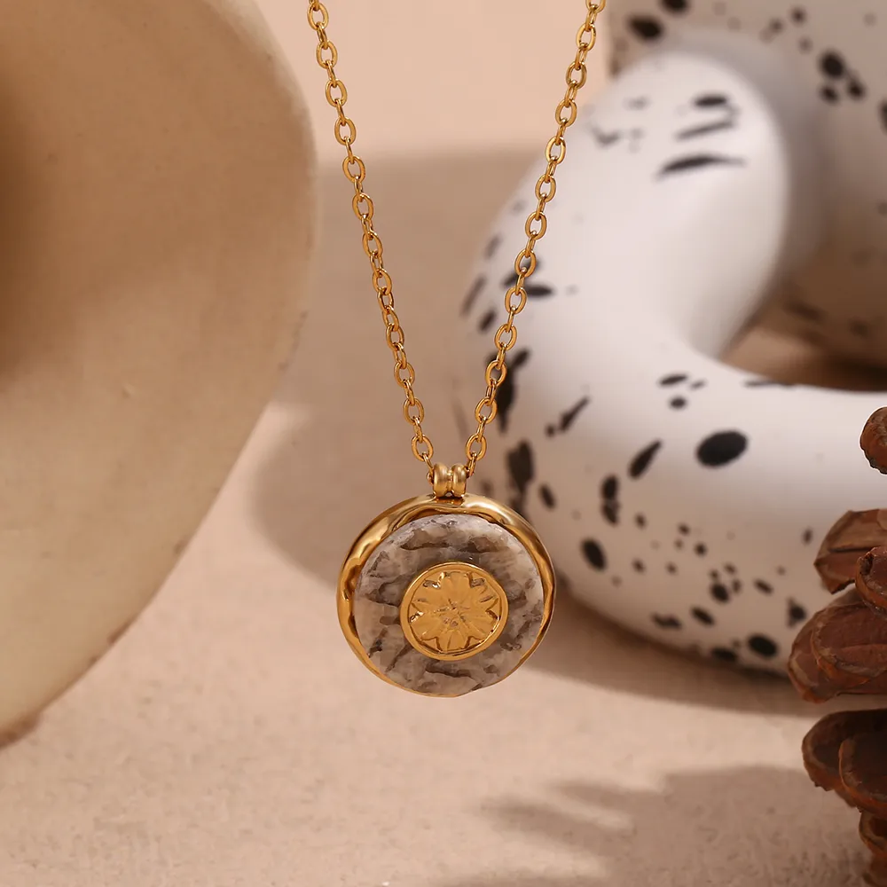 316L Stainless Steel  18K Gold Plated Basic Simple Style Classic Style Plating Round Pendant Necklace display picture 6