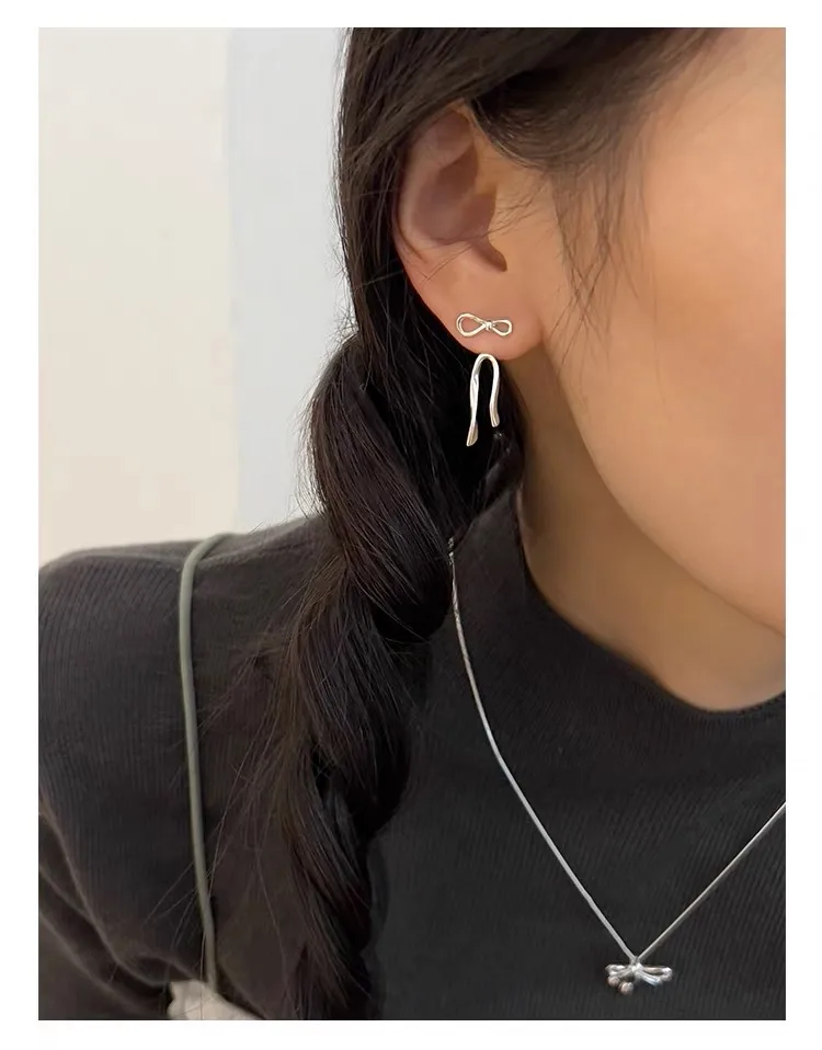 1 Pair 925 Sterling Silver Bow Knot Drop Earrings display picture 5