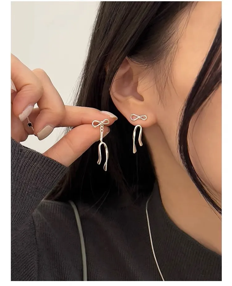 1 Pair 925 Sterling Silver Bow Knot Drop Earrings display picture 10