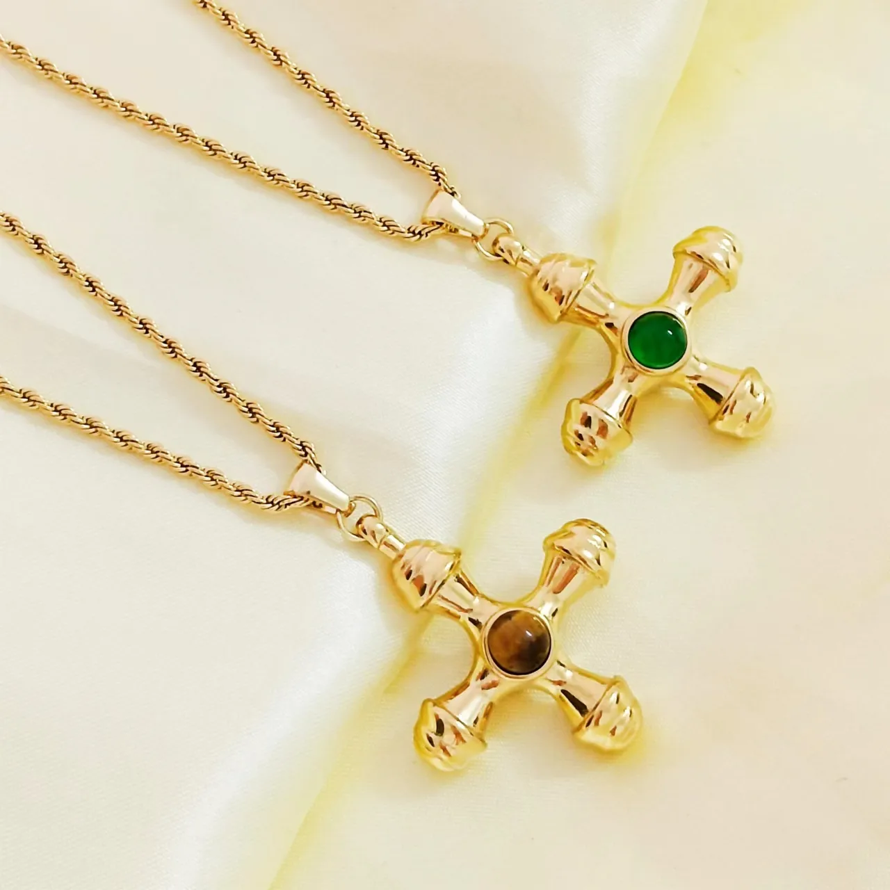 304 Stainless Steel 18K Gold Plated Casual Simple Style Polishing Plating Inlay Cross Artificial Gemstones Earrings Necklace display picture 5