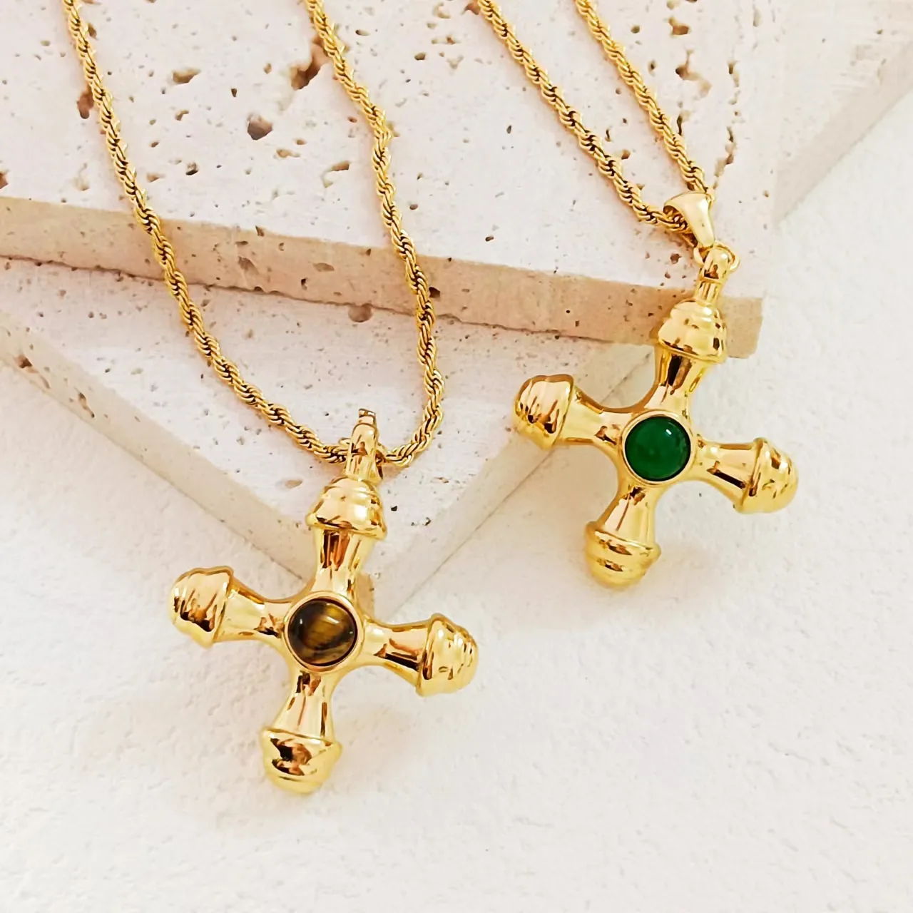 304 Stainless Steel 18K Gold Plated Casual Simple Style Polishing Plating Inlay Cross Artificial Gemstones Earrings Necklace display picture 6