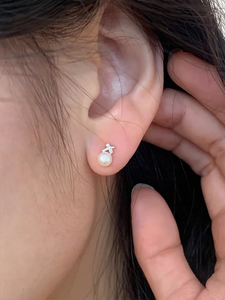 1 Pair Simple Style Bow Knot Inlay Sterling Silver Pearl Zircon Ear Studs display picture 2
