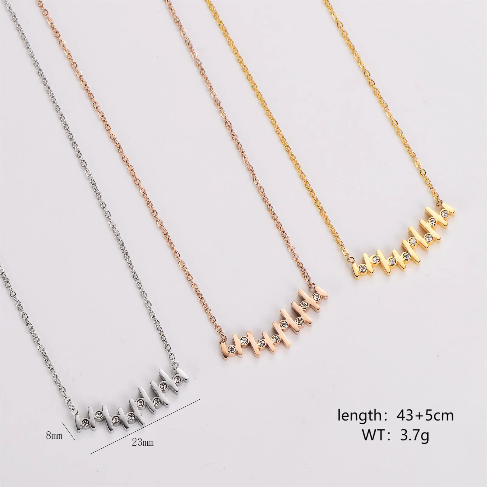 304 Stainless Steel 18K Gold Plated Rose Gold Plated Simple Style Classic Style Plating Inlay Notes Rhinestones Necklace display picture 1