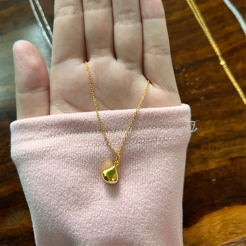 925 Sterling Silver Water Plating Cable Chain Chain Water Droplets Pendant Necklace display picture 5