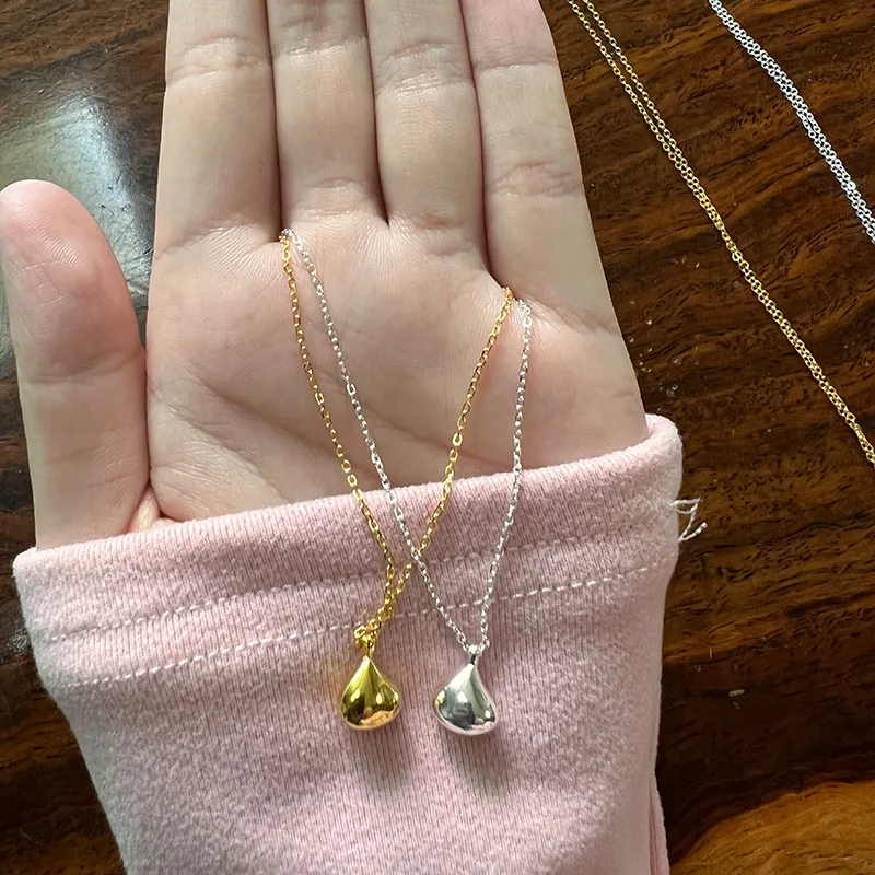 925 Sterling Silver Water Plating Cable Chain Chain Water Droplets Pendant Necklace display picture 7