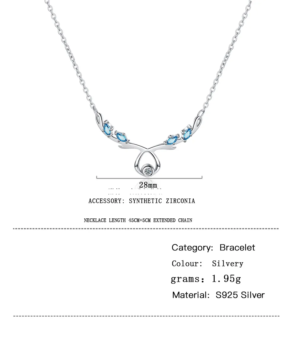 925 Sterling Silver Water Plating Zircon Cable Chain Inlay Antlers Pendant Necklace display picture 1