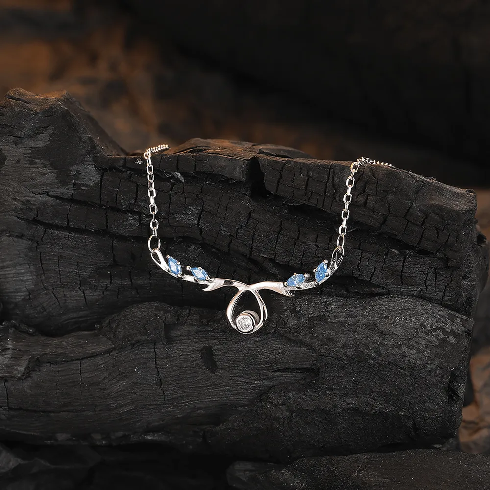 925 Sterling Silver Water Plating Zircon Cable Chain Inlay Antlers Pendant Necklace display picture 2