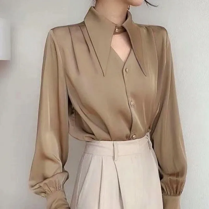 Women's Blouse Long Sleeve Blouses Buckle Washed Button Classic Style Solid Color display picture 1