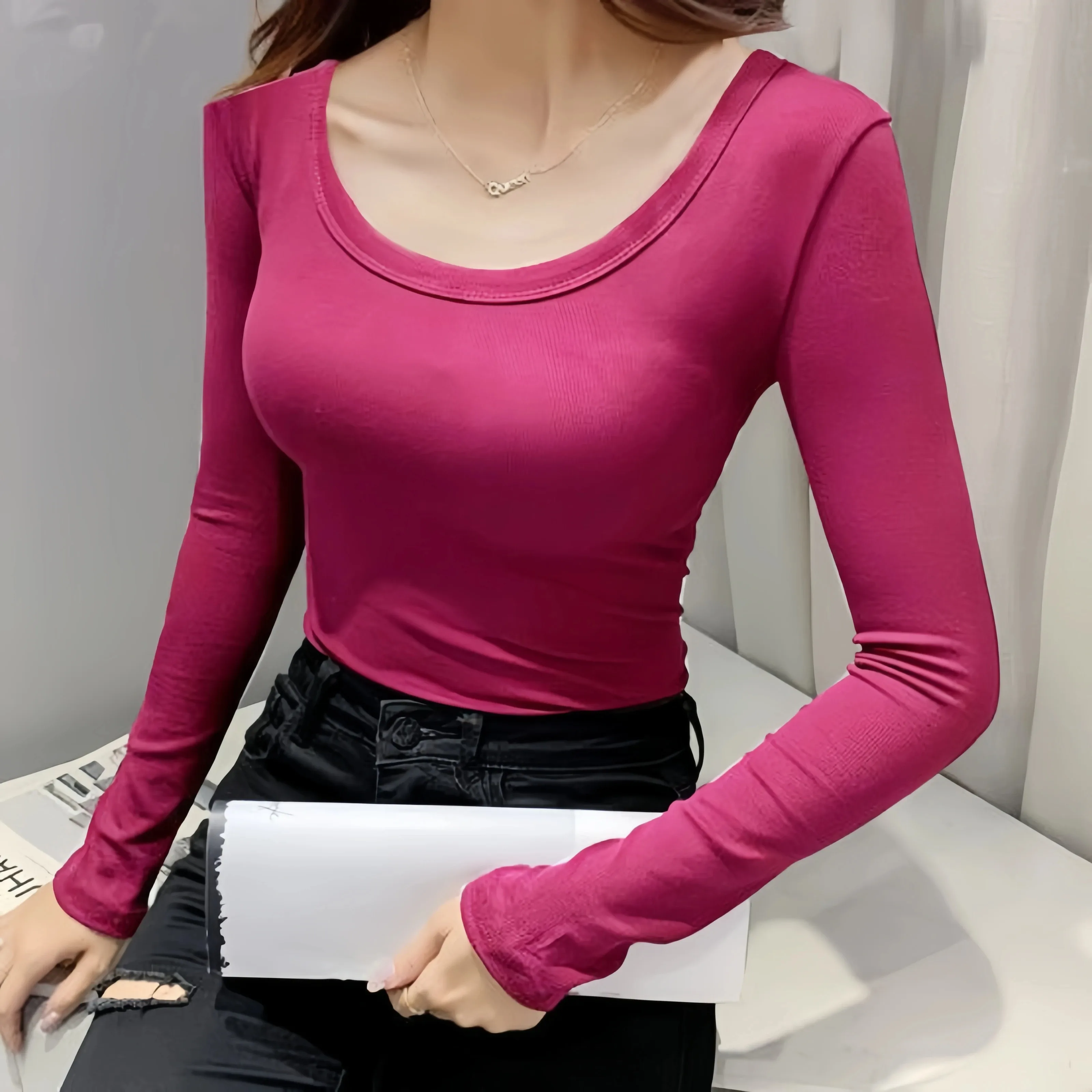 Women's T-shirt Long Sleeve Blouses Washed Casual Simple Style Classic Style Solid Color display picture 15