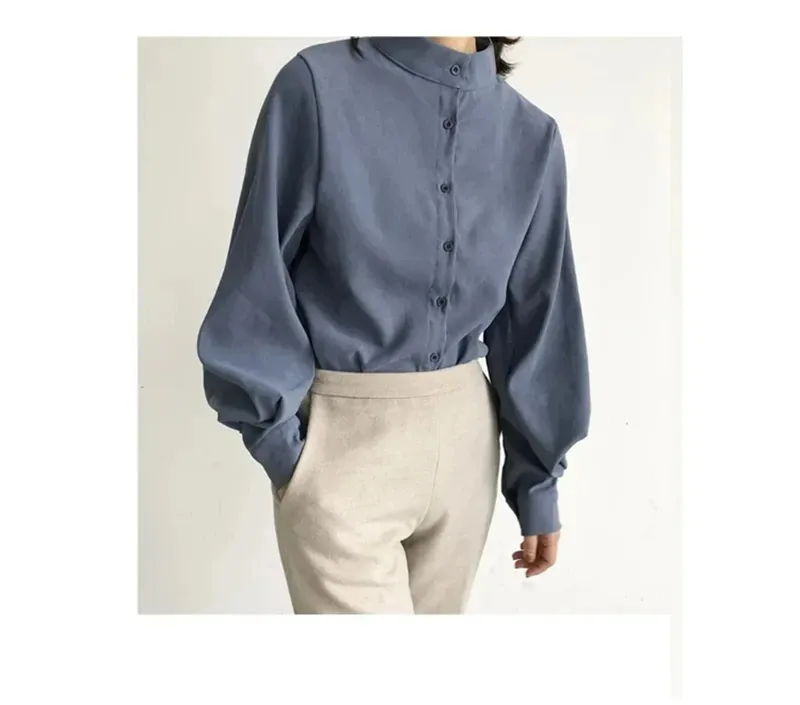 Women's Blouse Long Sleeve Blouses Washed Button Simple Style Solid Color display picture 9