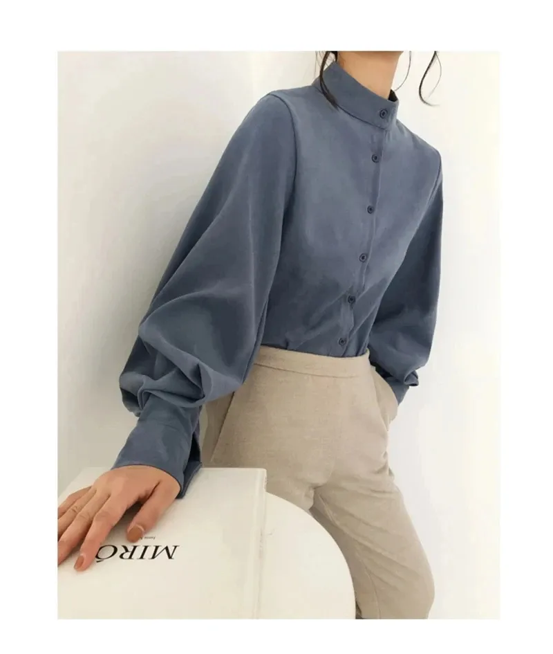 Women's Blouse Long Sleeve Blouses Washed Button Simple Style Solid Color display picture 11