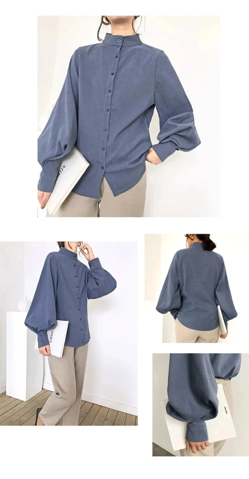 Women's Blouse Long Sleeve Blouses Washed Button Simple Style Solid Color display picture 15