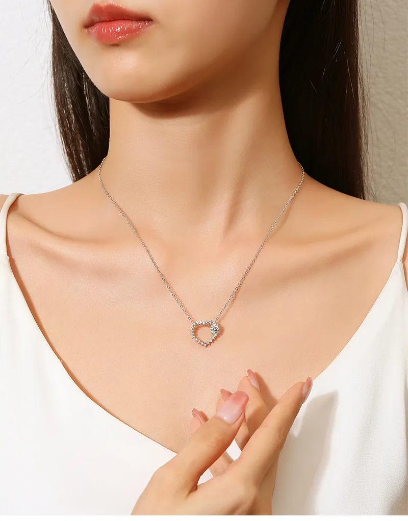 Sterling Silver Vacation Sweet Plating Inlay Heart Shape Moissanite Zircon Pendant Necklace display picture 1