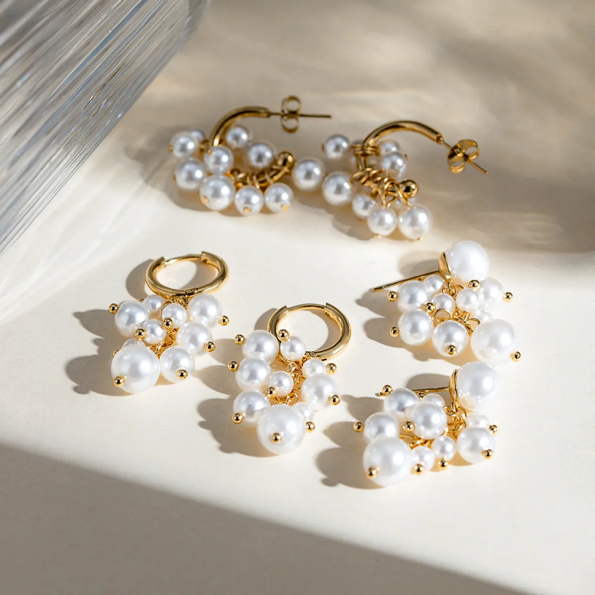 1 Pair Sweet Solid Color Patchwork Plating 304 Stainless Steel Imitation Pearl Pearl 18K Gold Plated Drop Earrings display picture 11