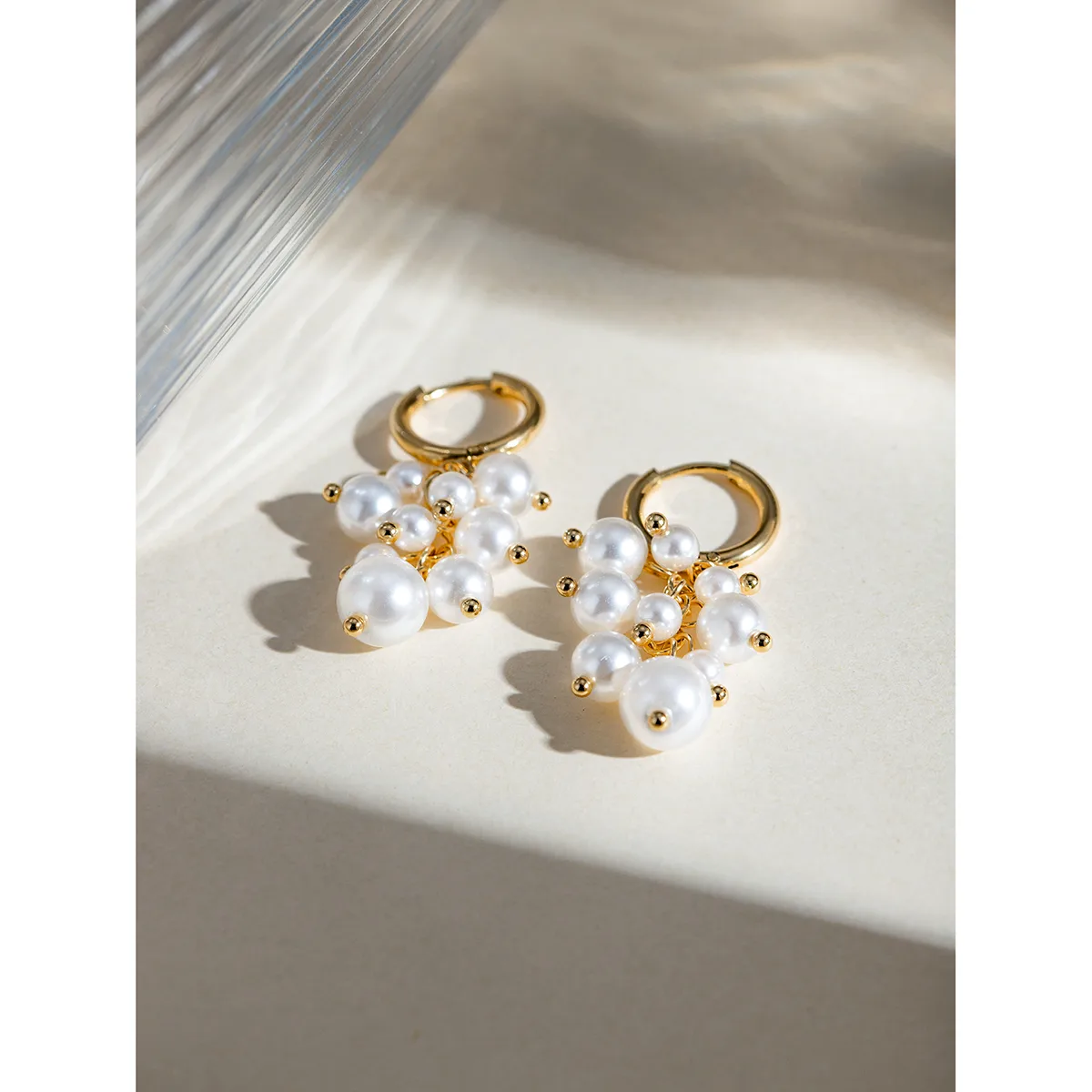 1 Pair Sweet Solid Color Patchwork Plating 304 Stainless Steel Imitation Pearl Pearl 18K Gold Plated Drop Earrings display picture 8