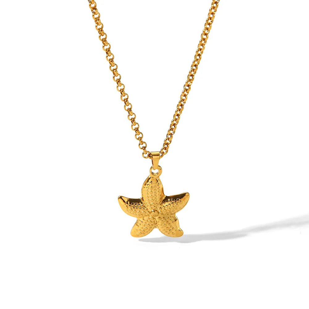 304 Stainless Steel 18K Gold Plated Hawaiian Vacation Classic Style Plating Starfish Earrings Necklace display picture 4