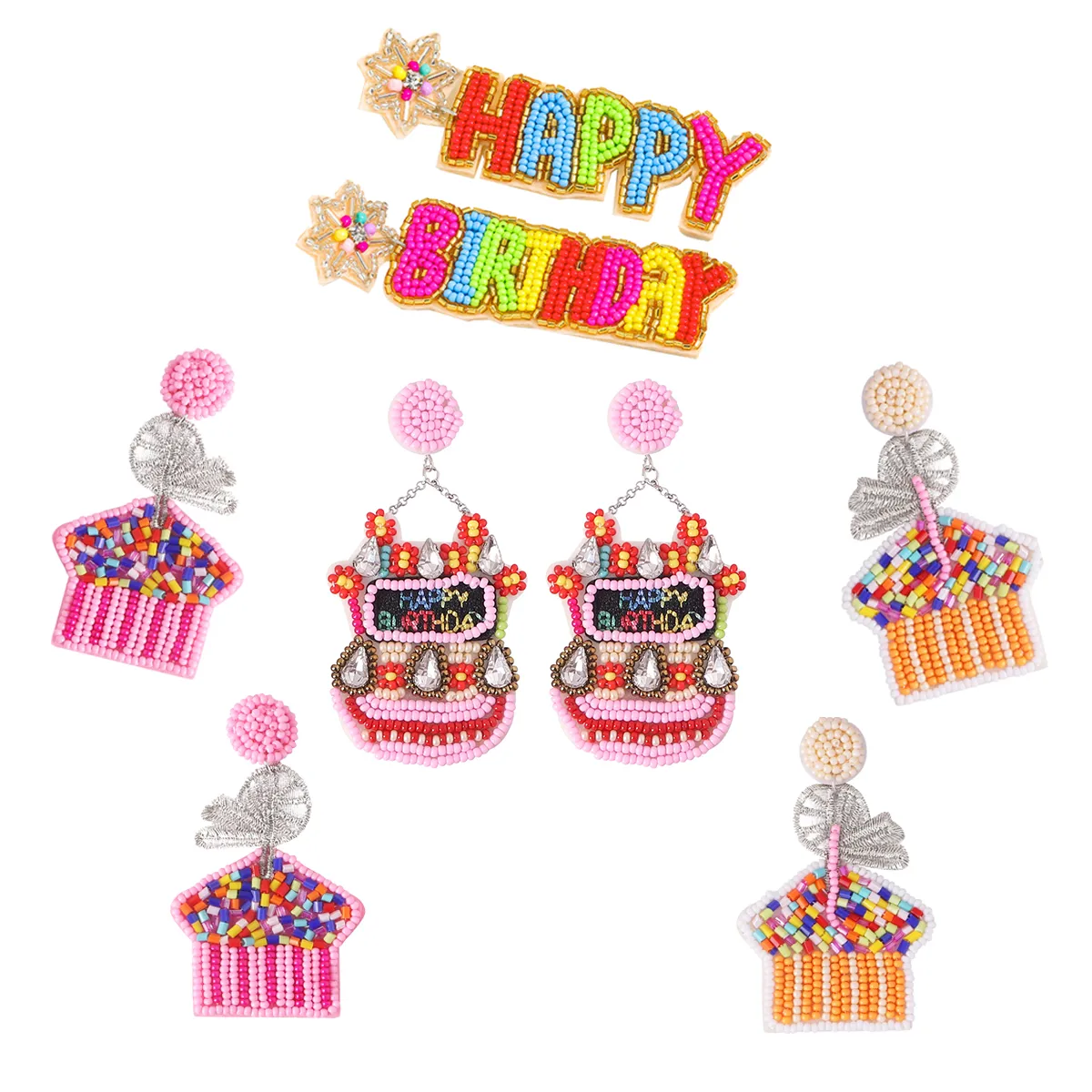 1 Pair IG Style Casual Letter Cake Beaded Handmade Inlay Plastic Seed Bead Rhinestones Drop Earrings display picture 5