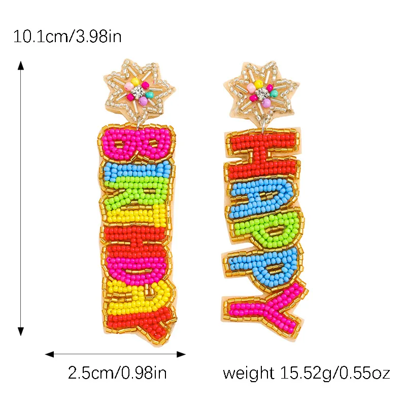 1 Pair IG Style Casual Letter Cake Beaded Handmade Inlay Plastic Seed Bead Rhinestones Drop Earrings display picture 6