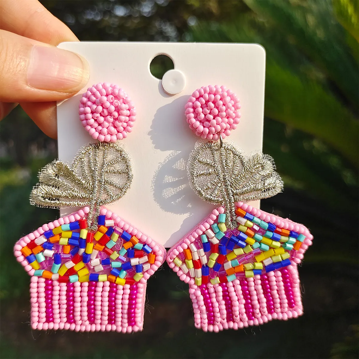 1 Pair IG Style Casual Letter Cake Beaded Handmade Inlay Plastic Seed Bead Rhinestones Drop Earrings display picture 7