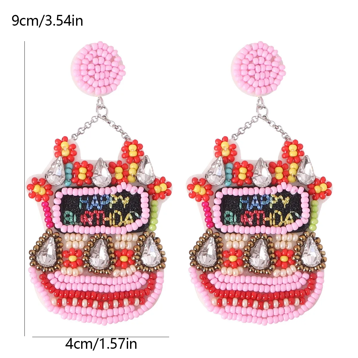 1 Pair IG Style Casual Letter Cake Beaded Handmade Inlay Plastic Seed Bead Rhinestones Drop Earrings display picture 9