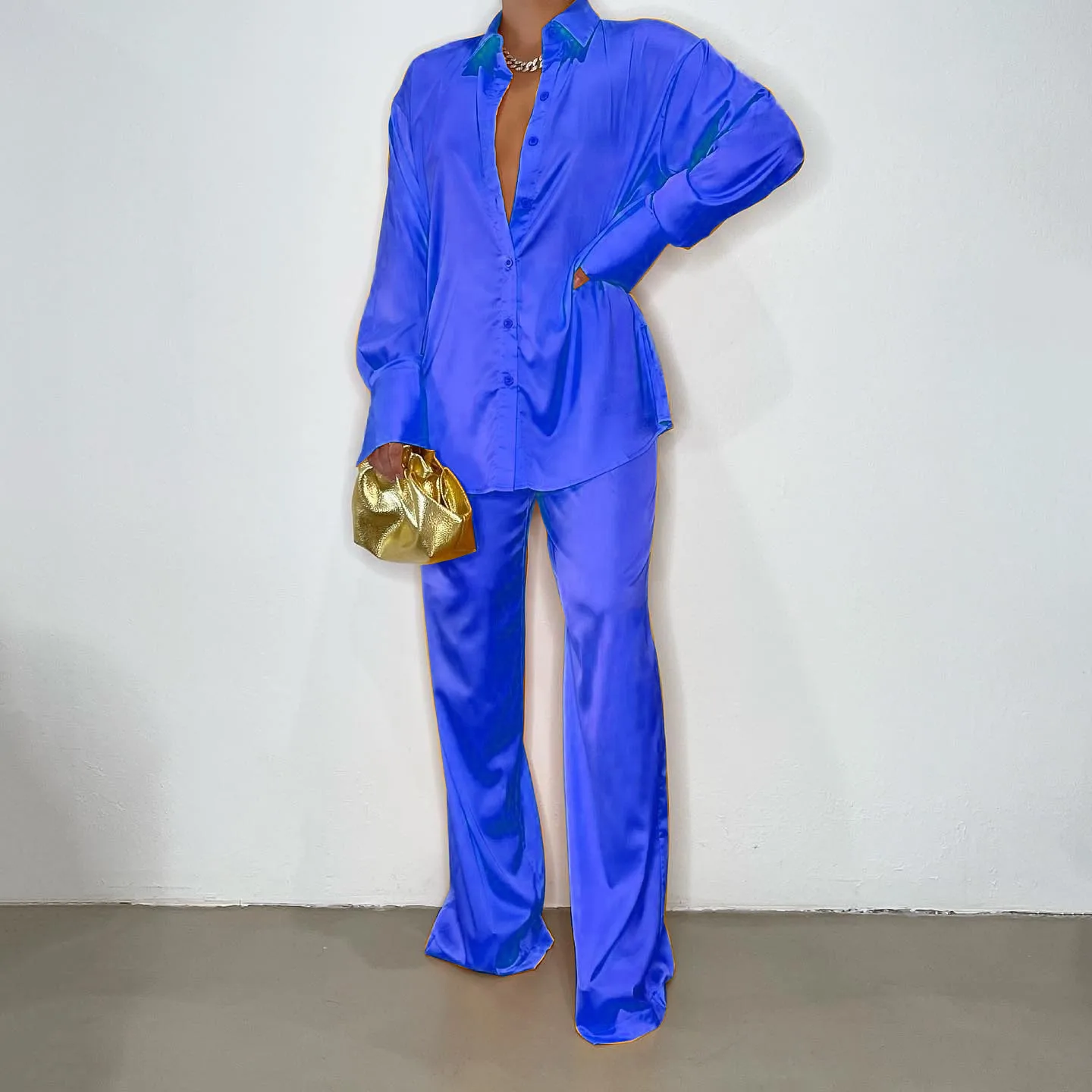 Casual Women'S Fashion Solid Color Polyester Front Button Pants Sets Pants Sets display picture 29