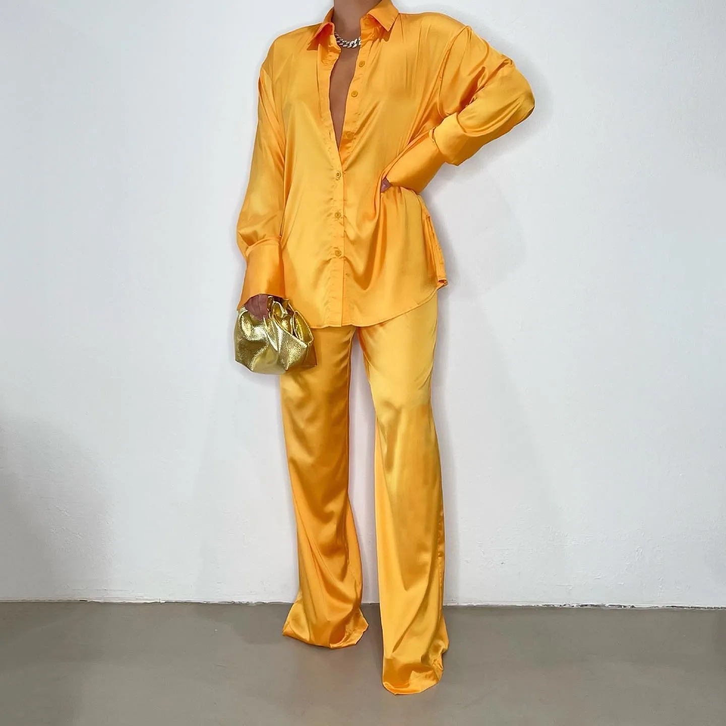 Casual Women'S Fashion Solid Color Polyester Front Button Pants Sets Pants Sets display picture 27