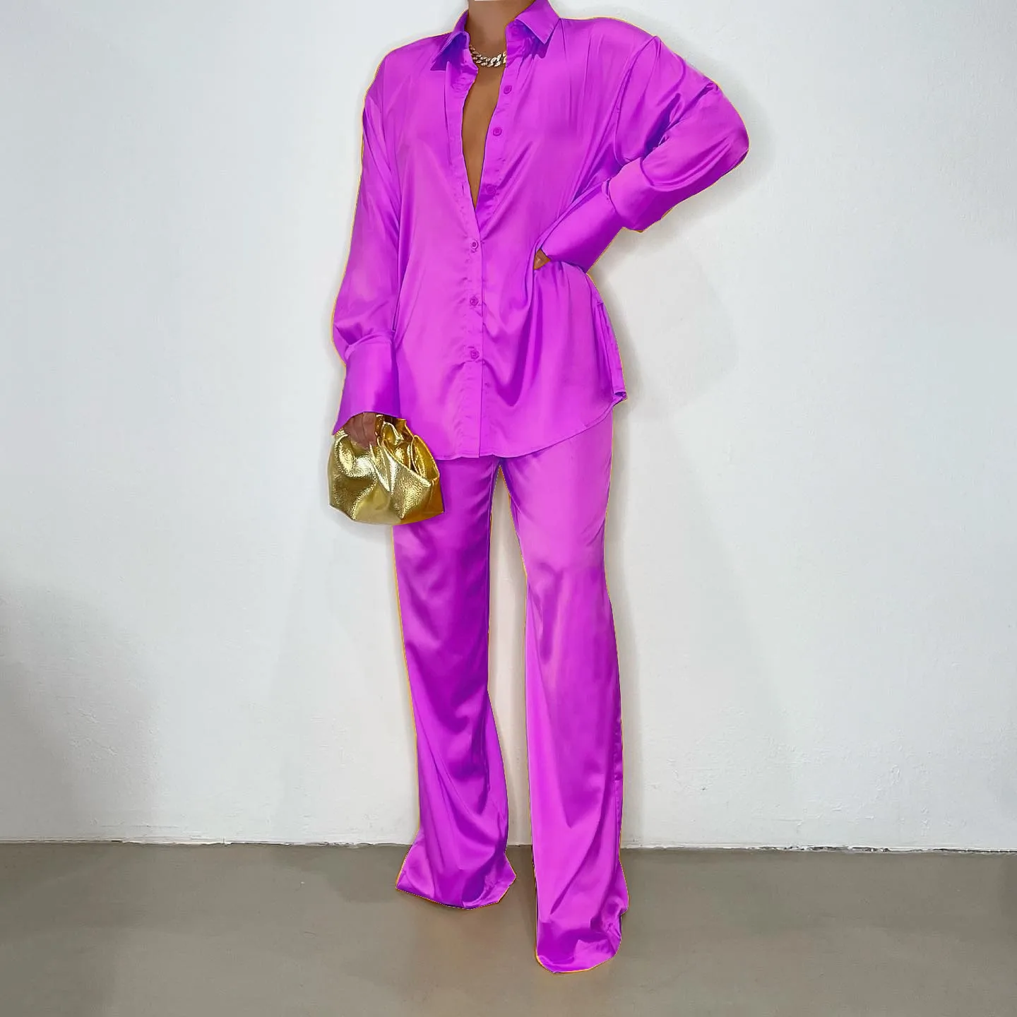Casual Women'S Fashion Solid Color Polyester Front Button Pants Sets Pants Sets display picture 30