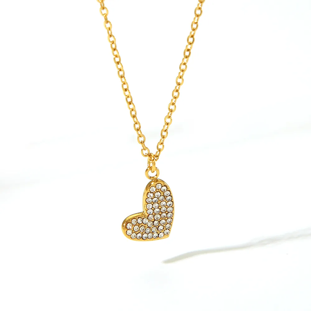 304 Stainless Steel 18K Gold Plated Basic Modern Style Classic Style Inlay Heart Shape Rhinestones Rings Earrings Necklace display picture 6