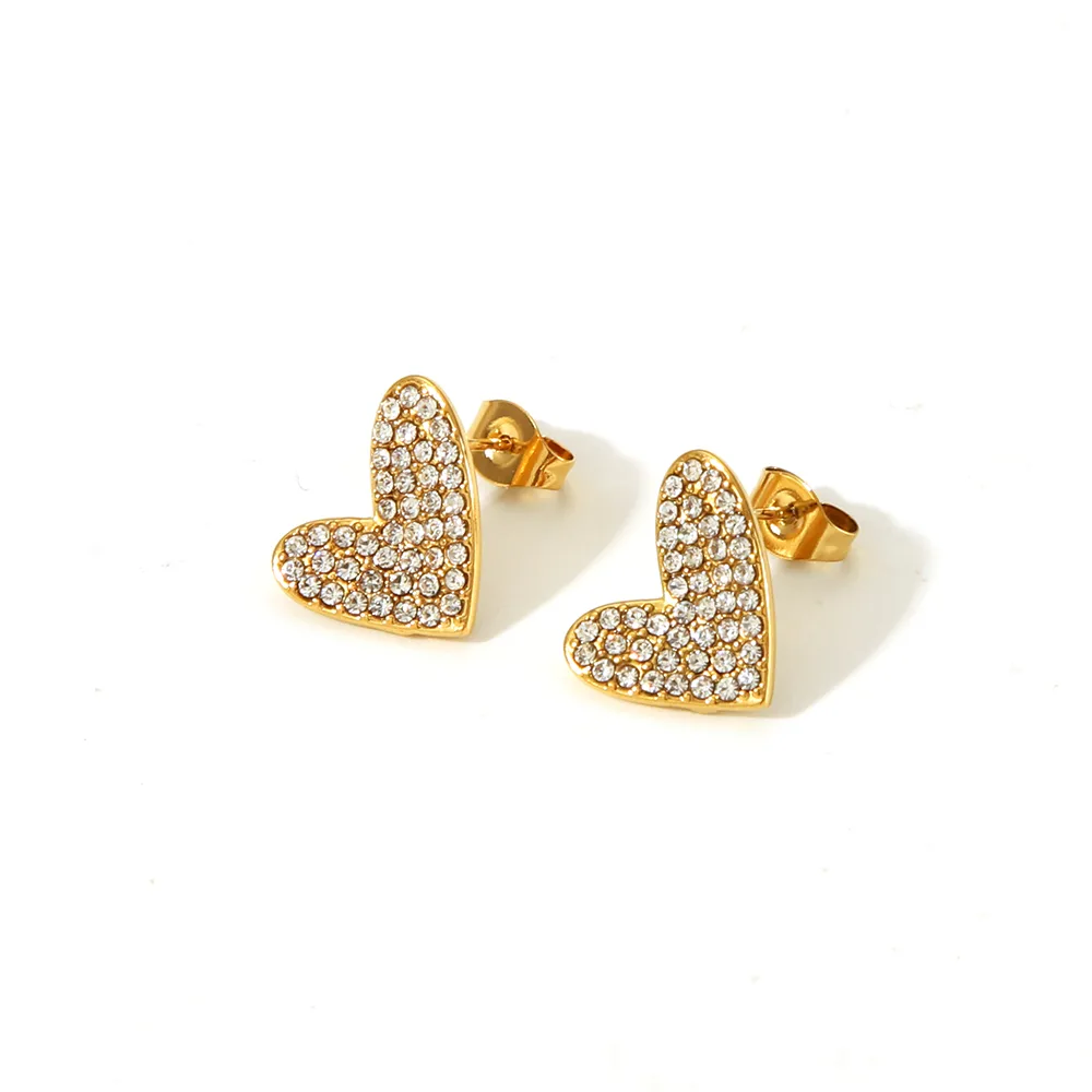 304 Stainless Steel 18K Gold Plated Basic Modern Style Classic Style Inlay Heart Shape Rhinestones Rings Earrings Necklace display picture 7