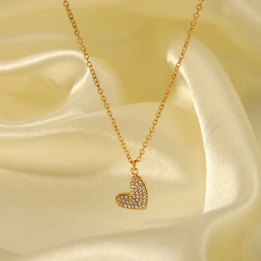304 Stainless Steel 18K Gold Plated Basic Modern Style Classic Style Inlay Heart Shape Rhinestones Rings Earrings Necklace display picture 4