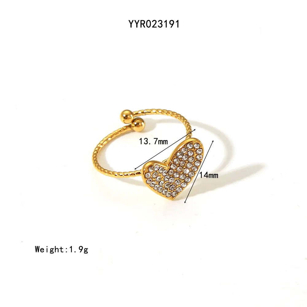 304 Stainless Steel 18K Gold Plated Basic Modern Style Classic Style Inlay Heart Shape Rhinestones Rings Earrings Necklace display picture 10
