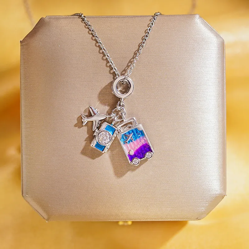 Wholesale Elegant Lady Camera Airplane 304 Stainless Steel Copper Enamel Hollow Out Inlay 18K Gold Plated K Gold Plated Zircon Pendant Necklace display picture 7