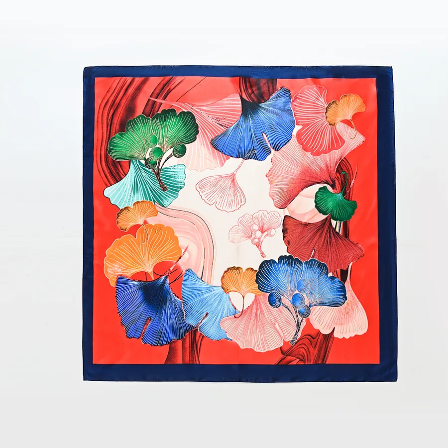 Women's Casual Ginkgo Leaf Satin Printing And Dyeing Printing Silk Scarf display picture 2