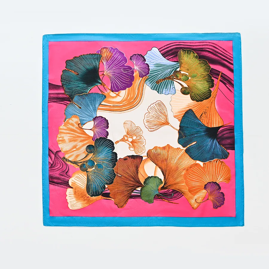 Women's Casual Ginkgo Leaf Satin Printing And Dyeing Printing Silk Scarf display picture 5