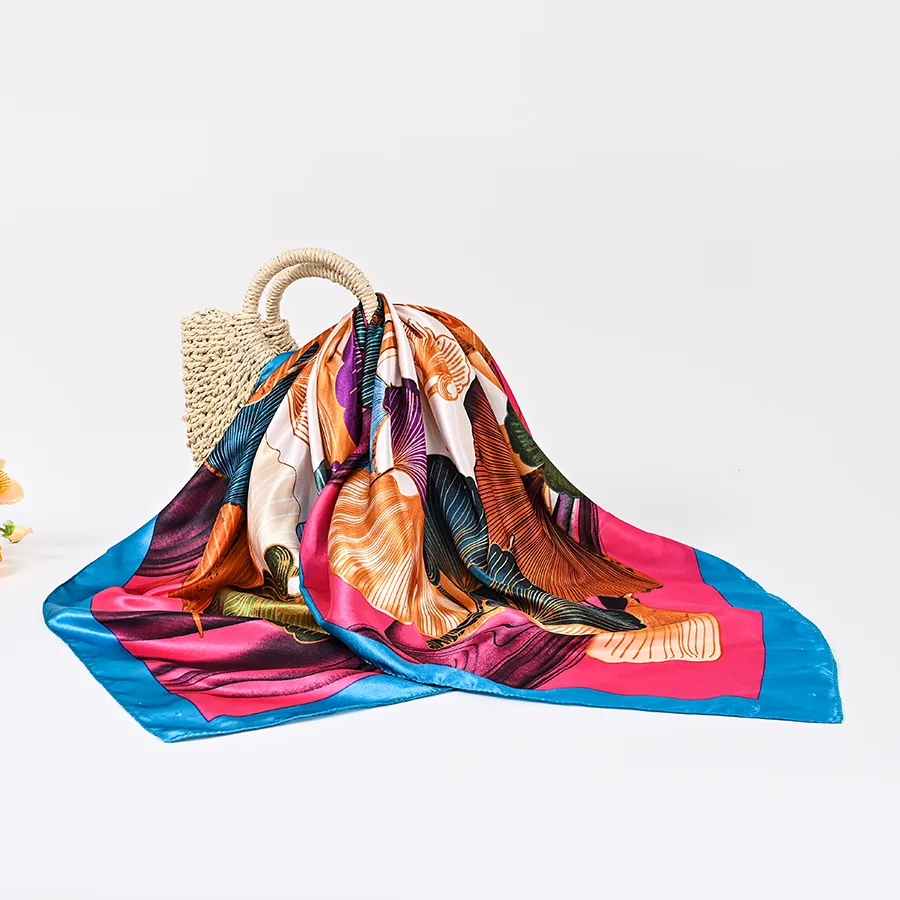 Women's Casual Ginkgo Leaf Satin Printing And Dyeing Printing Silk Scarf display picture 7