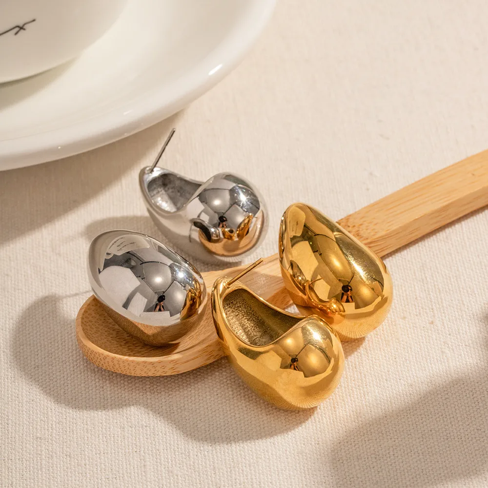 1 Pair Vintage Style Commute Water Droplets Plating 304 Stainless Steel 18K Gold Plated Ear Studs display picture 3