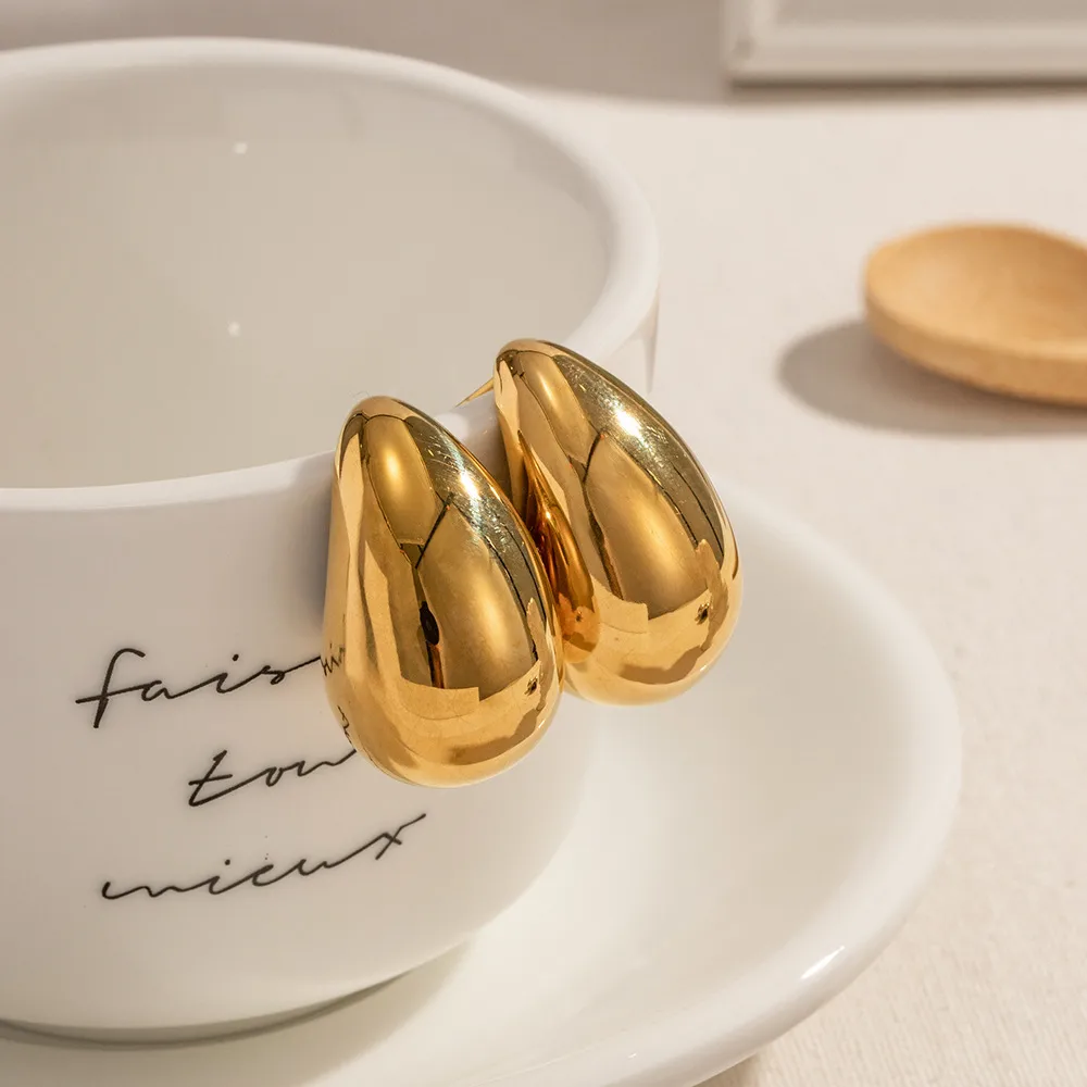 1 Pair Vintage Style Commute Water Droplets Plating 304 Stainless Steel 18K Gold Plated Ear Studs display picture 8