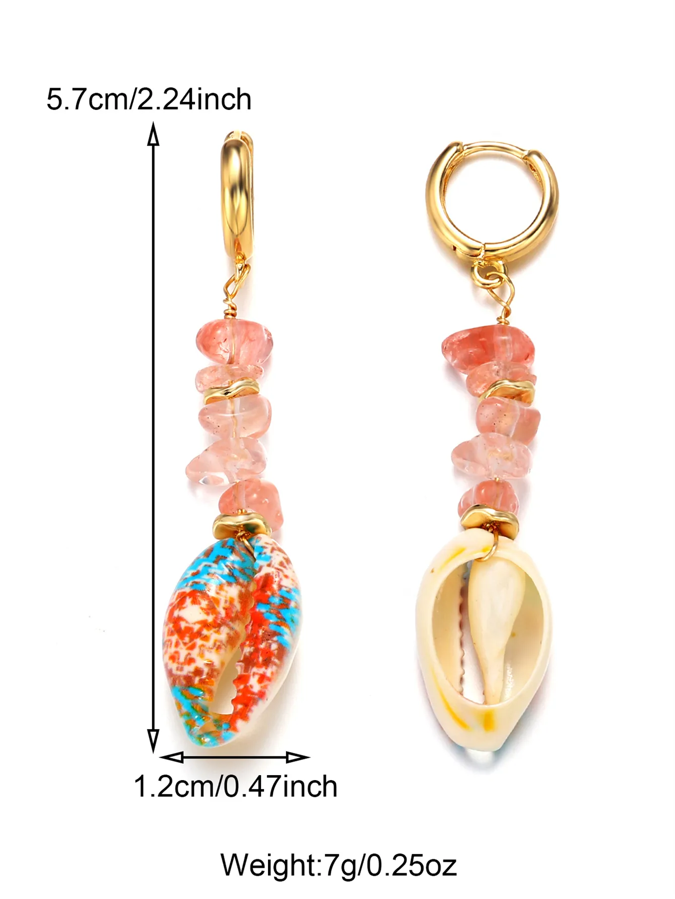 1 Pair Casual Beach Starfish Conch Shell Beaded Natural Stone 18K Gold Plated Drop Earrings display picture 1