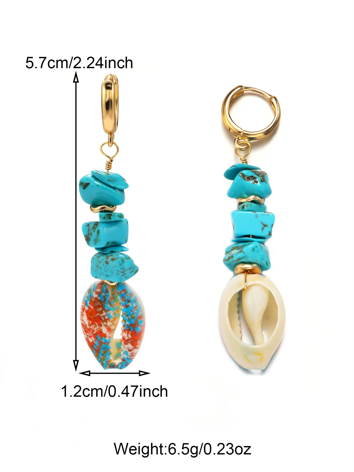 1 Pair Casual Beach Starfish Conch Shell Beaded Natural Stone 18K Gold Plated Drop Earrings display picture 7