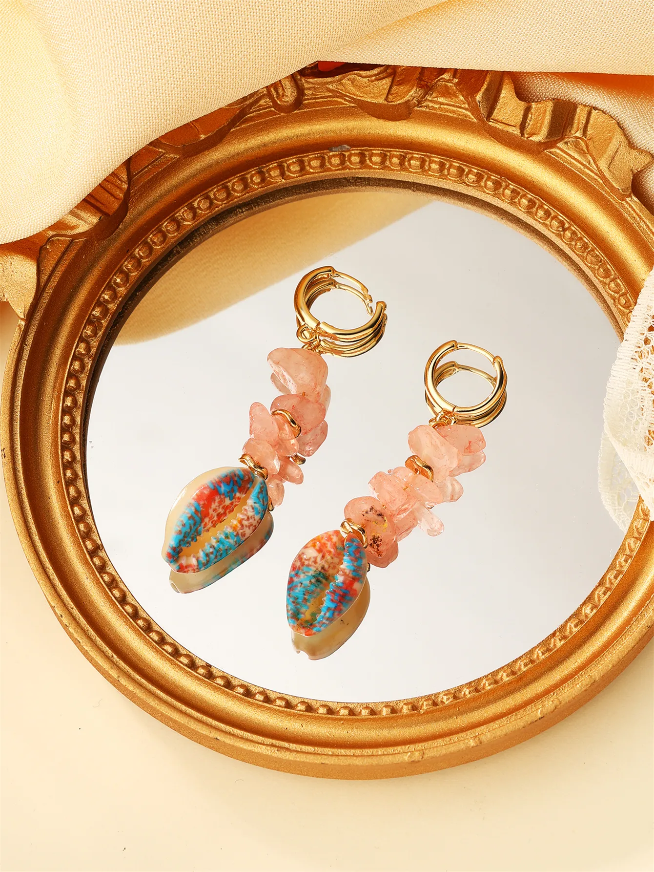 1 Pair Casual Beach Starfish Conch Shell Beaded Natural Stone 18K Gold Plated Drop Earrings display picture 2