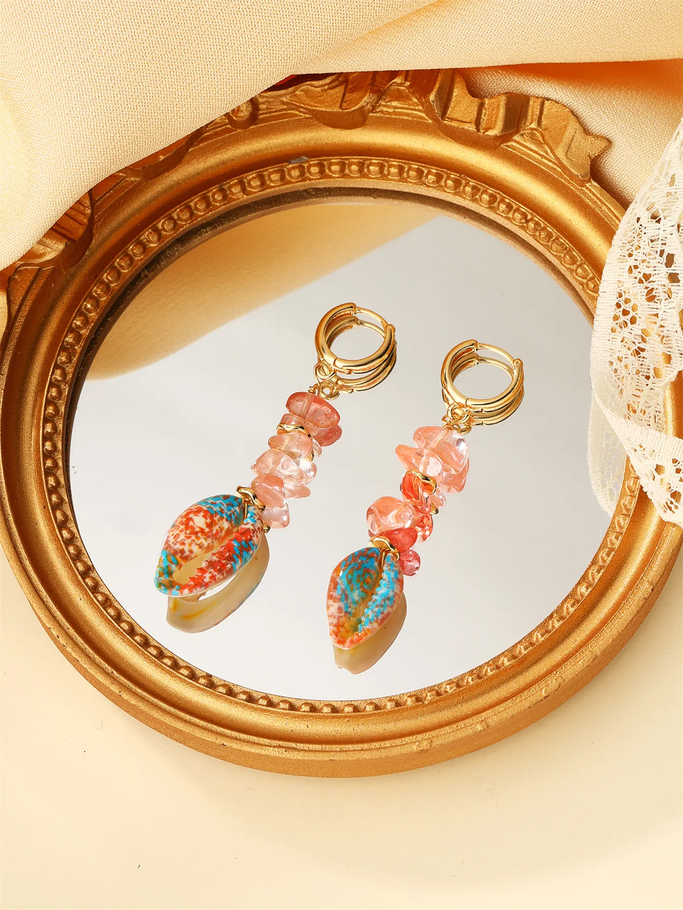 1 Pair Casual Beach Starfish Conch Shell Beaded Natural Stone 18K Gold Plated Drop Earrings display picture 4