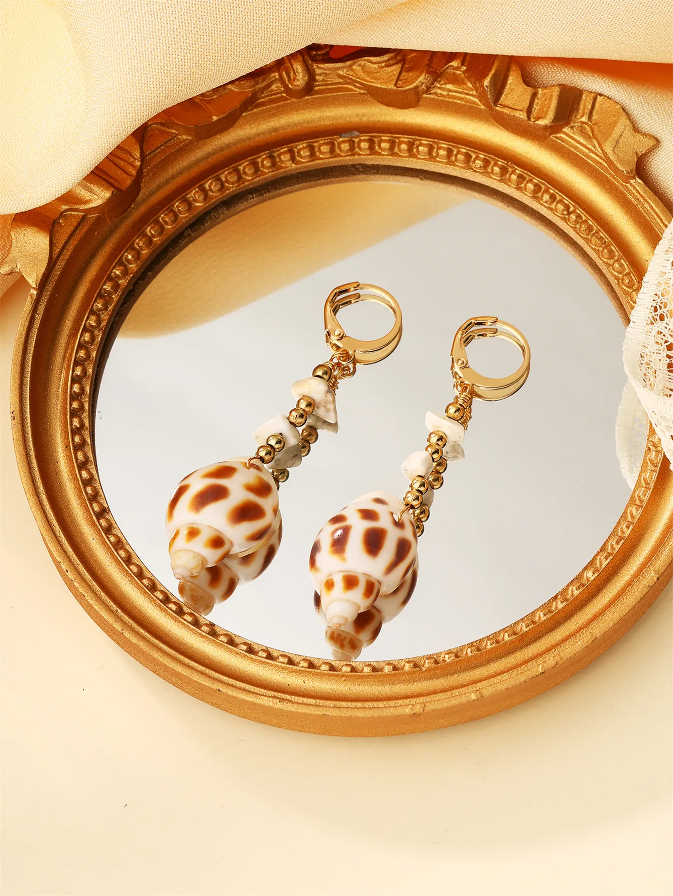 1 Pair Casual Beach Starfish Conch Shell Beaded Natural Stone 18K Gold Plated Drop Earrings display picture 18