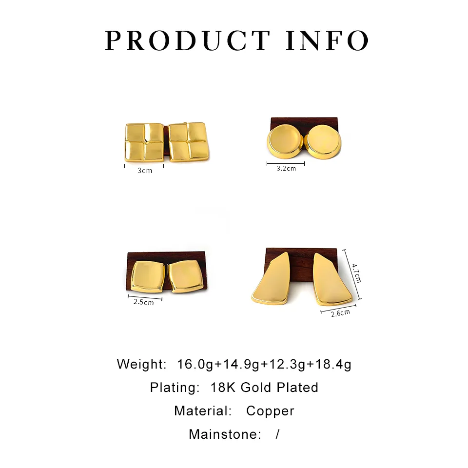 1 Pair Retro Simple Style Geometric Copper 18K Gold Plated Ear Studs display picture 1